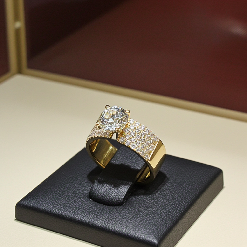 Anello solitario in oro giallo 18k e diamanti naturali 1.15ct