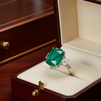 Anello trology in oro bianco e smeraldo 8.60 ct  e diamanti naturali 0.70ct