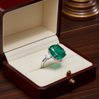 Anello trology in oro bianco e smeraldo 7.30 ct  e diamanti naturali 0.50ct