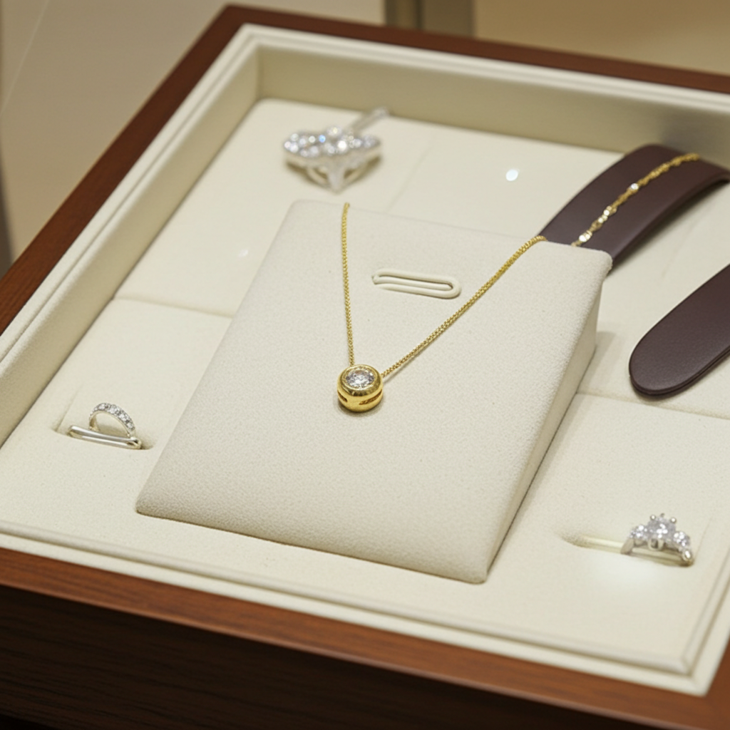 ciondolo  punto luce certificato HRD a cipollina in oro bianco e diamanti naturale  0,07 ct