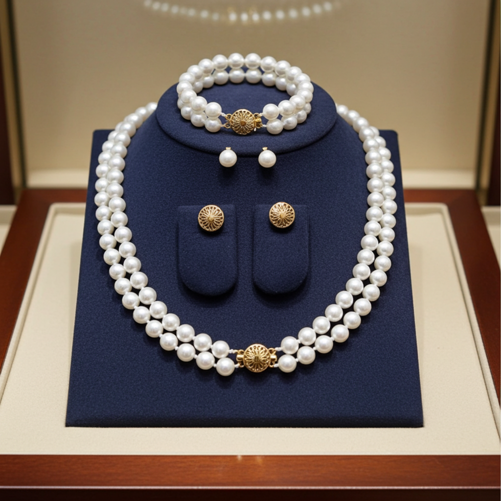 set completo di perla naturale australiana bianca collana bracciale e orecchino