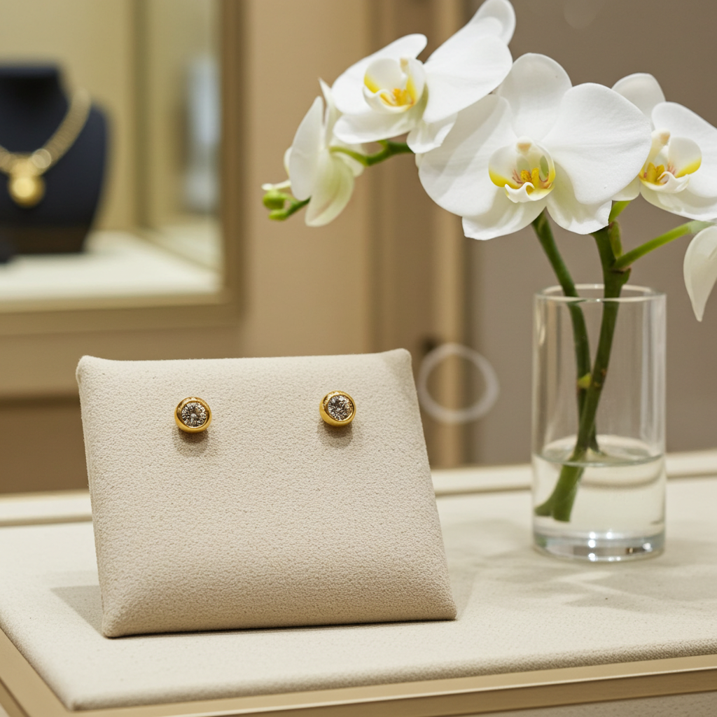 orecchini punto luce a cipolla in oro giallo 18k e 2 diamante naturali 0,30 ct