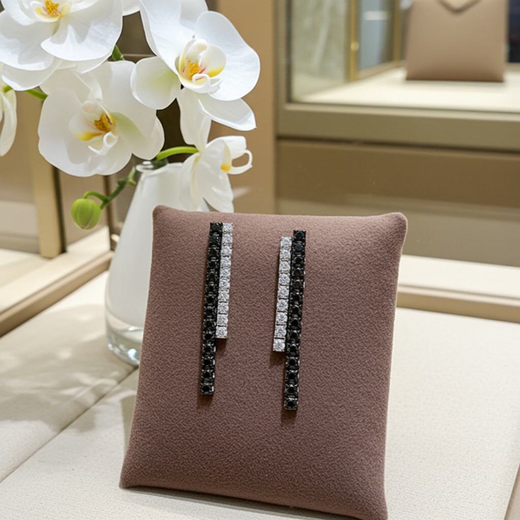 orecchini tennis in oro bianco e 2 fila diamanti naturali neri e bianchi 1,44ct