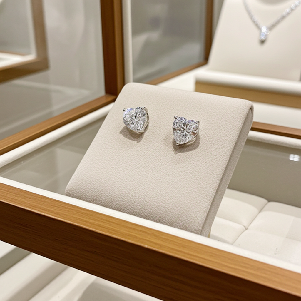 orecchini punto luce in  oro bianco 18k e 2 diamanti naturali taglio cuore 1,00 ct