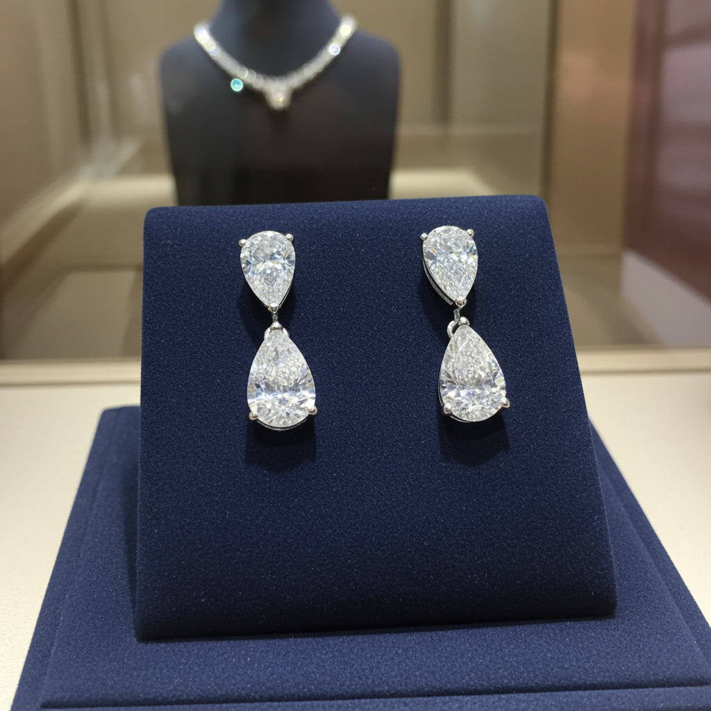 Orecchino in oro 18k con diamanti naturali taglio pera 2.02ct