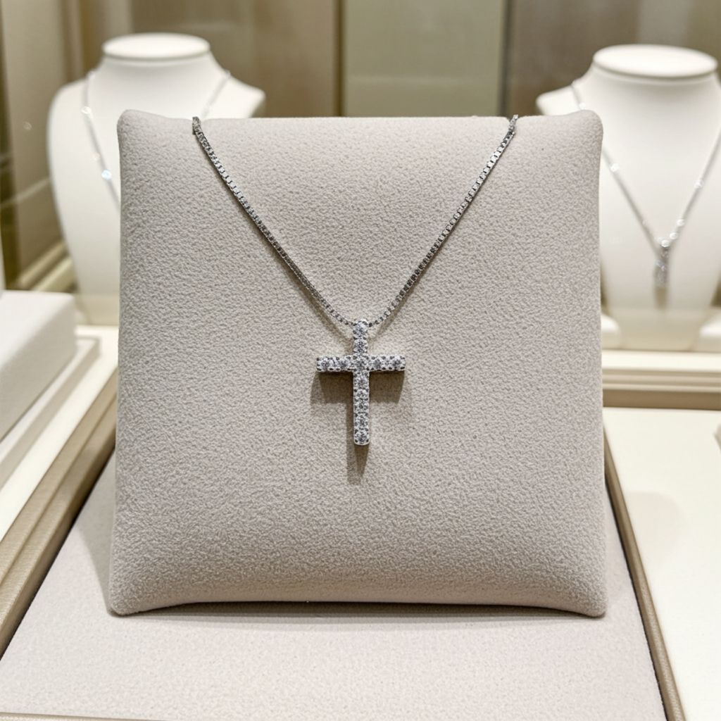 Collana con ciondolo Croce piccola con Diamanti ct. 0.55