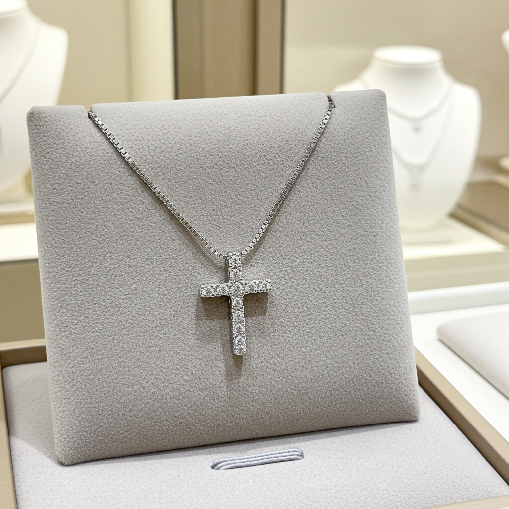 Collana con ciondolo Croce piccola con Diamanti ct. 0.55