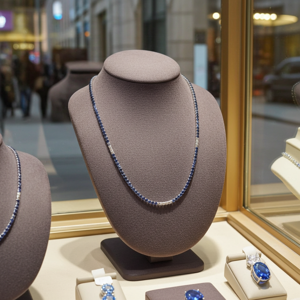 Collana - 18 carati Oro bianco - 10.16ct. tw. Zaffiro - Diamante naturale