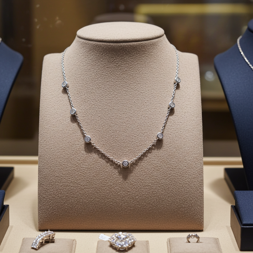 collana in oro bianco 18k 750 e 9 diamanti naturali 0,90 ct