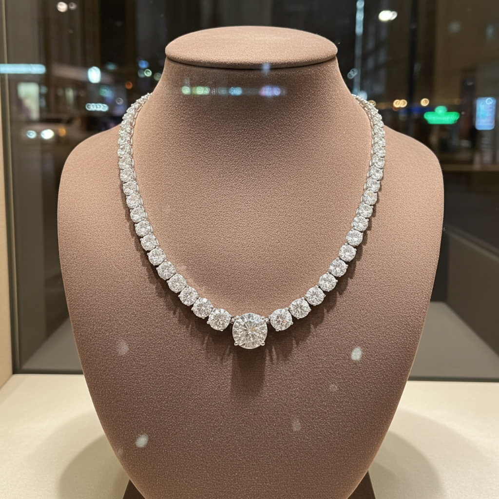 Collana tennis in oro bianco e diamanti naturali 57 ct