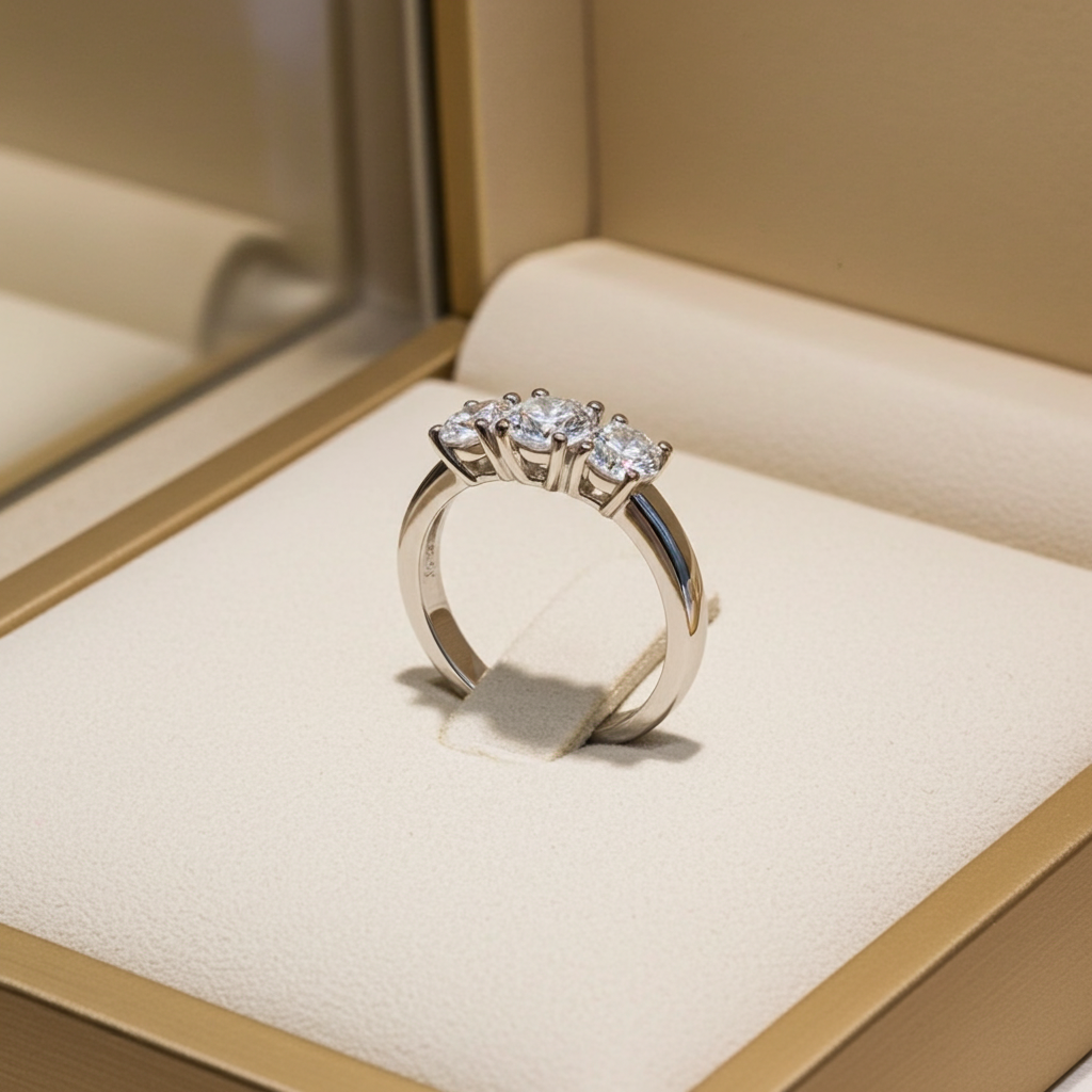 Anello Trilogy certificato IGI in oro bianco 18k e 3  diamanti naturali 0,74 ct